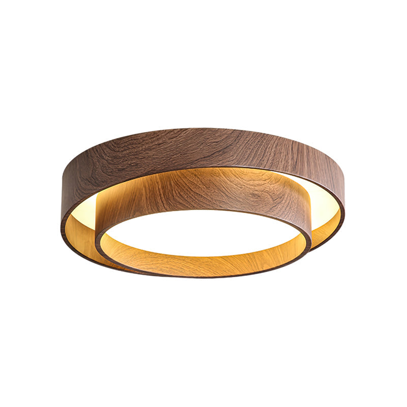 Modern Round Ceiling Light in Walnut Effect | Flush Mount LED Ceiling Lamp