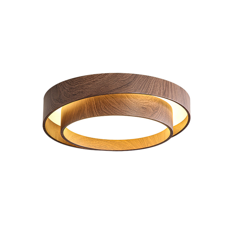 Modern Round Ceiling Light in Walnut Effect | Flush Mount LED Ceiling Lamp