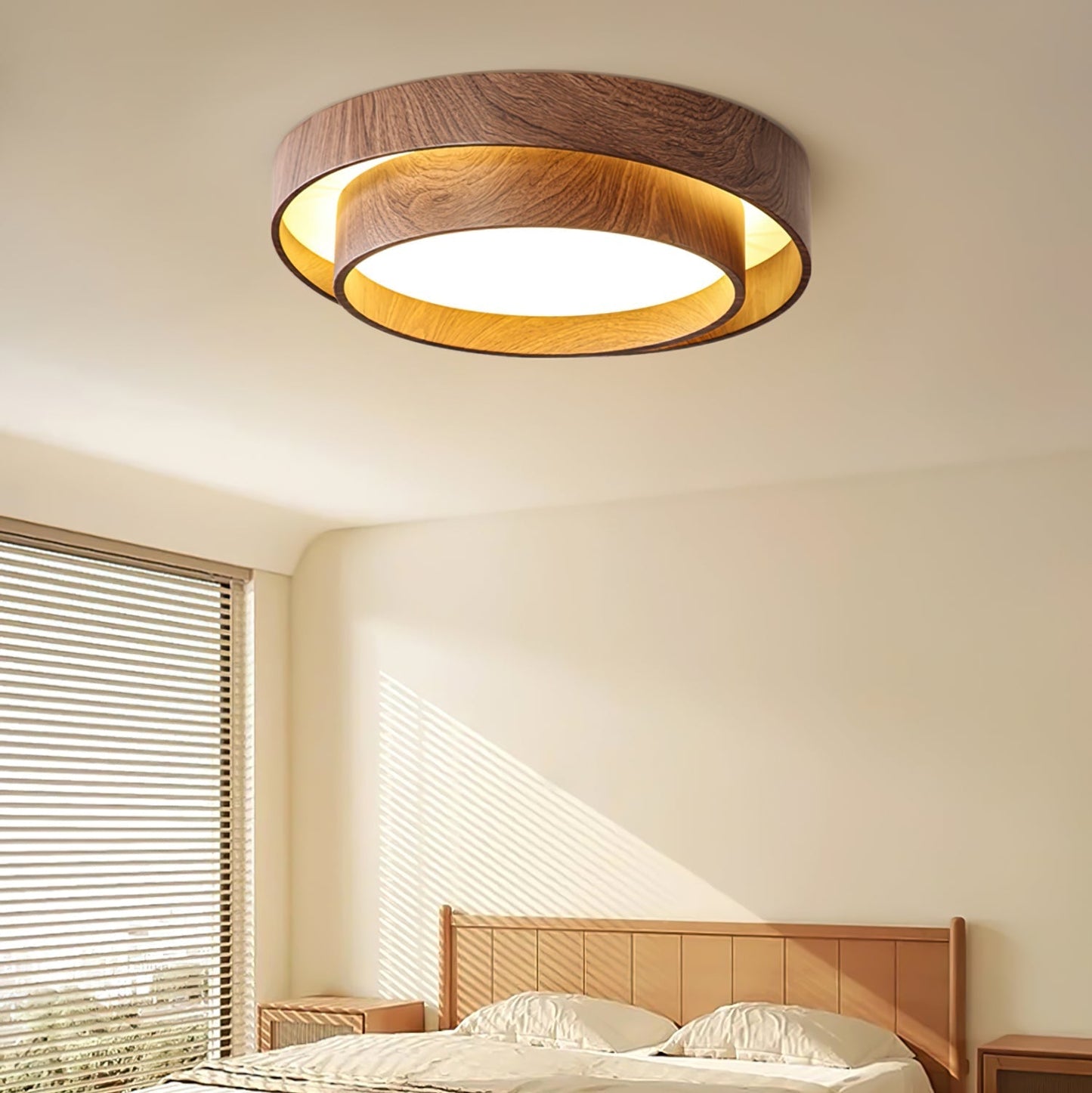 Modern Round Ceiling Light in Walnut Effect | Flush Mount LED Ceiling Lamp