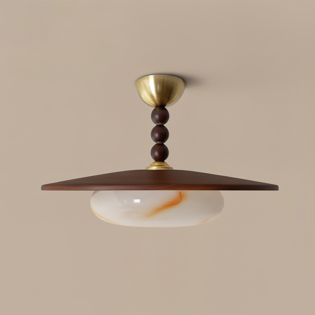 Modern Wood and Alabaster Ceiling Light | Elegant LED Lamp for Dining or Living Room