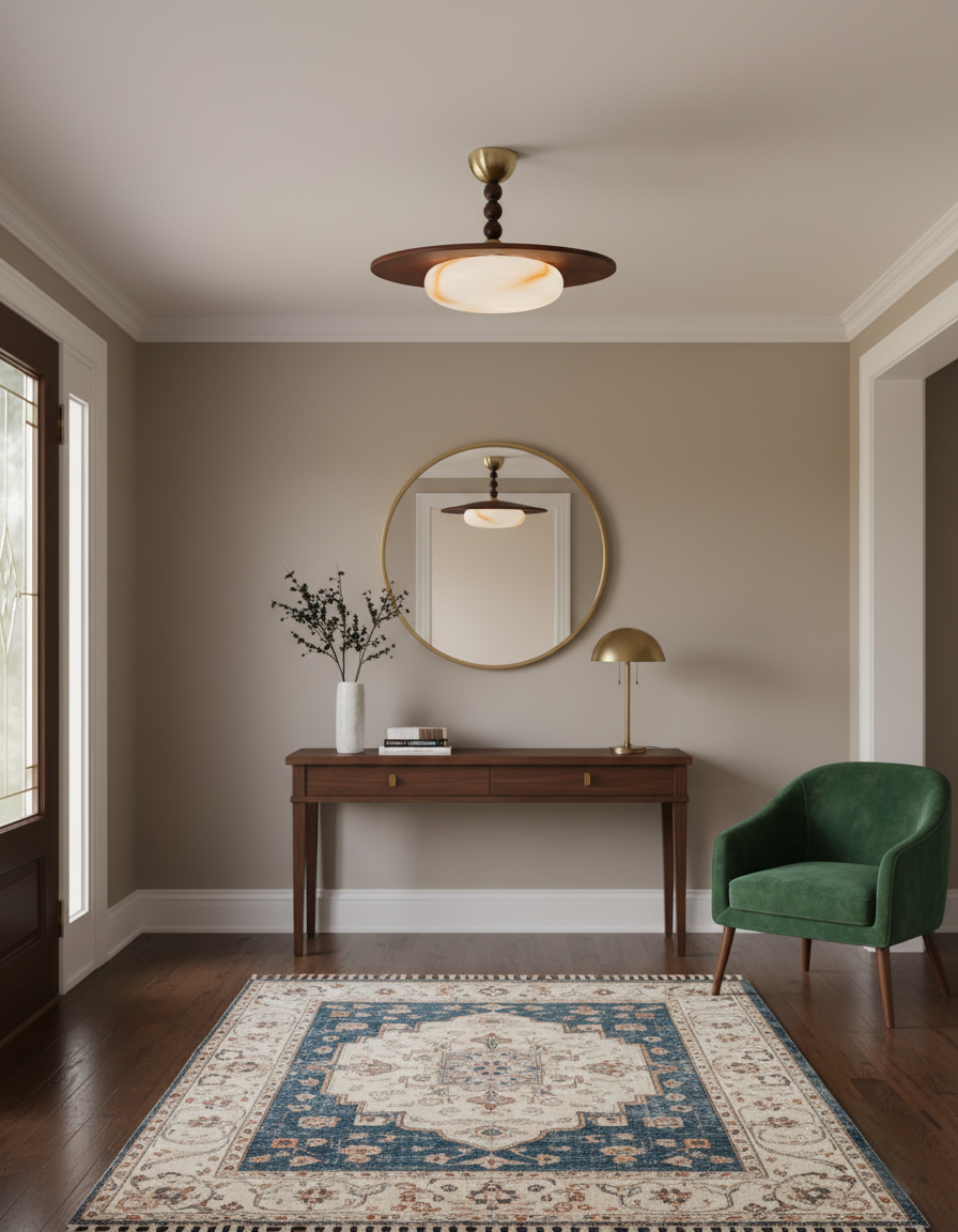 Modern Wood and Alabaster Ceiling Light | Elegant LED Lamp for Dining or Living Room