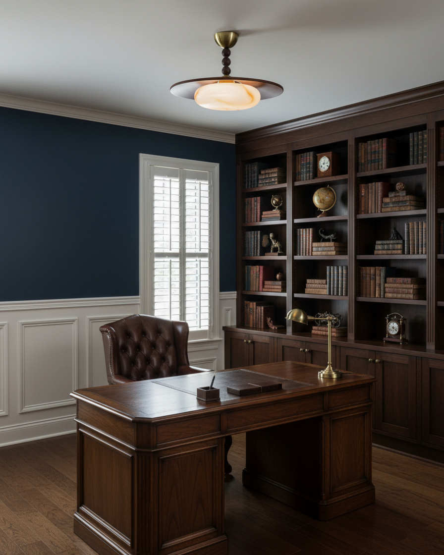 Modern Wood and Alabaster Ceiling Light | Elegant LED Lamp for Dining or Living Room