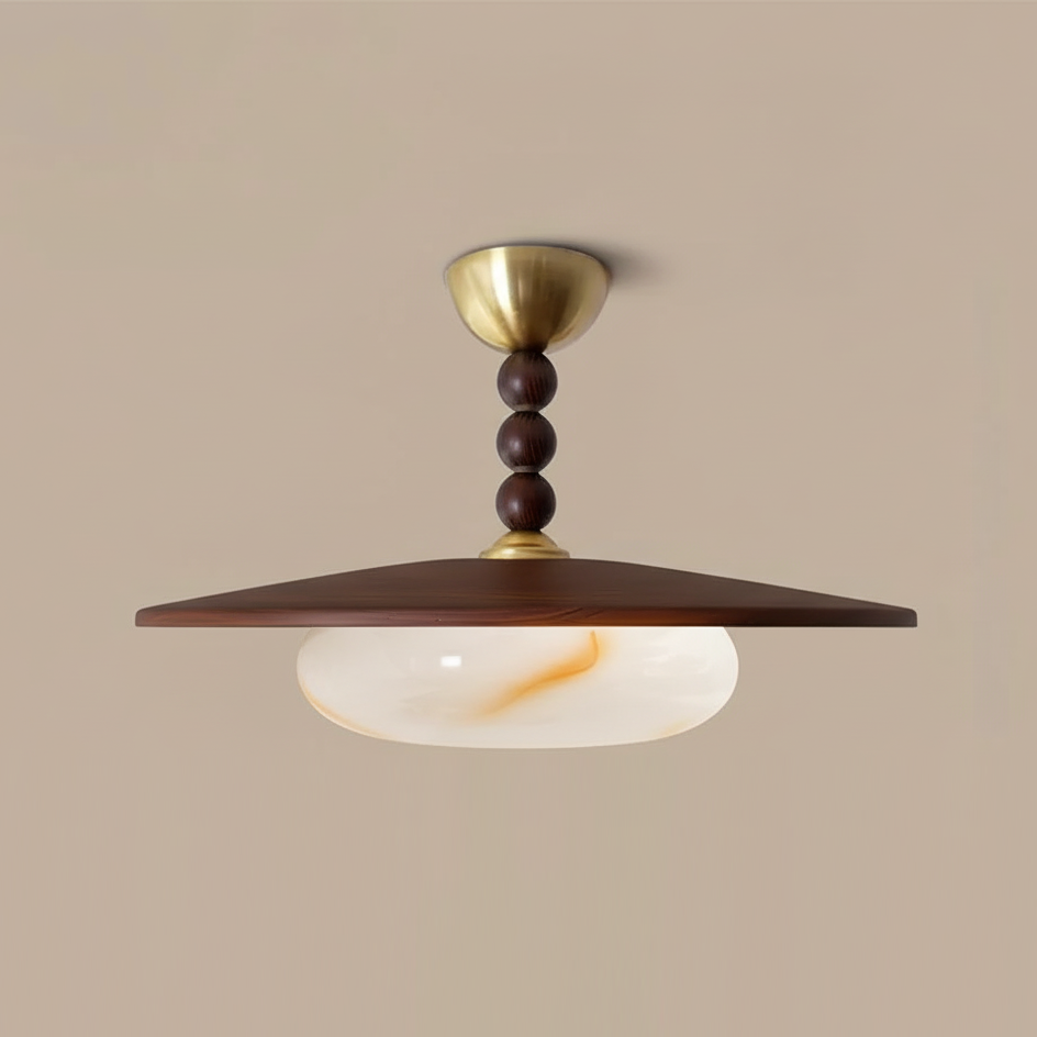 Modern Wood and Alabaster Ceiling Light | Elegant LED Lamp for Dining or Living Room