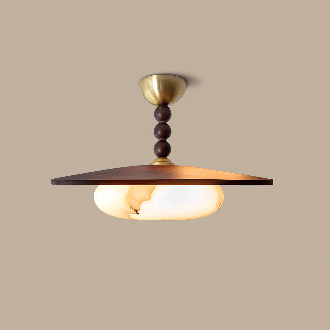 Modern Wood and Alabaster Ceiling Light | Elegant LED Lamp for Dining or Living Room