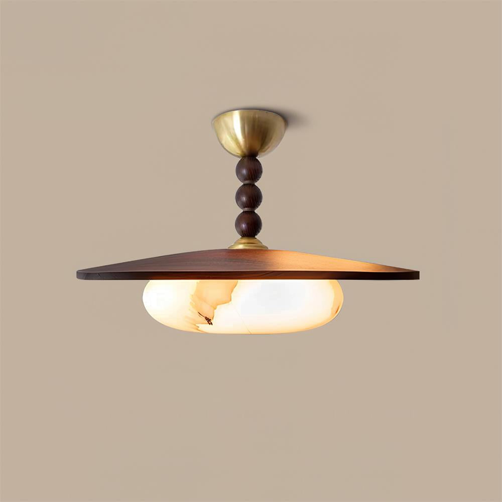 Modern Wood and Alabaster Ceiling Light | Elegant LED Lamp for Dining or Living Room