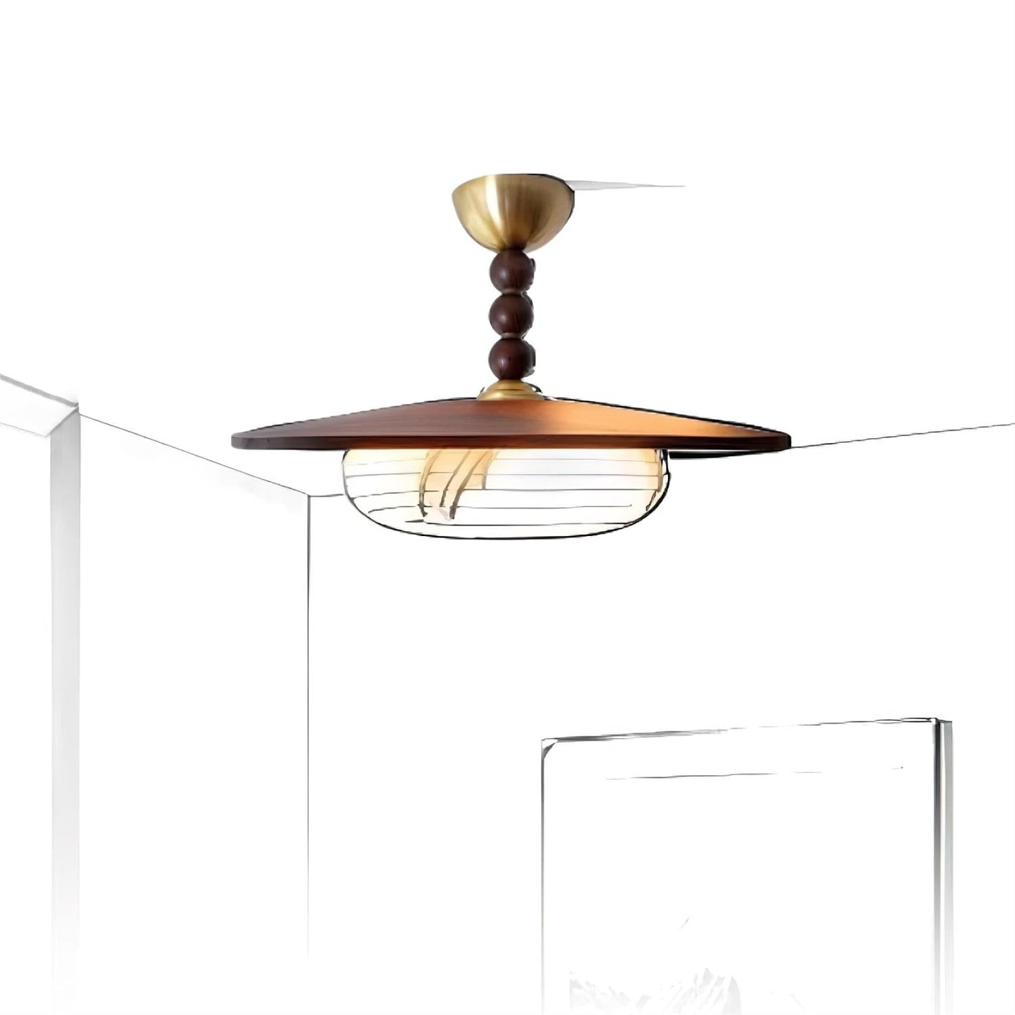 Modern Wood and Alabaster Ceiling Light | Elegant LED Lamp for Dining or Living Room
