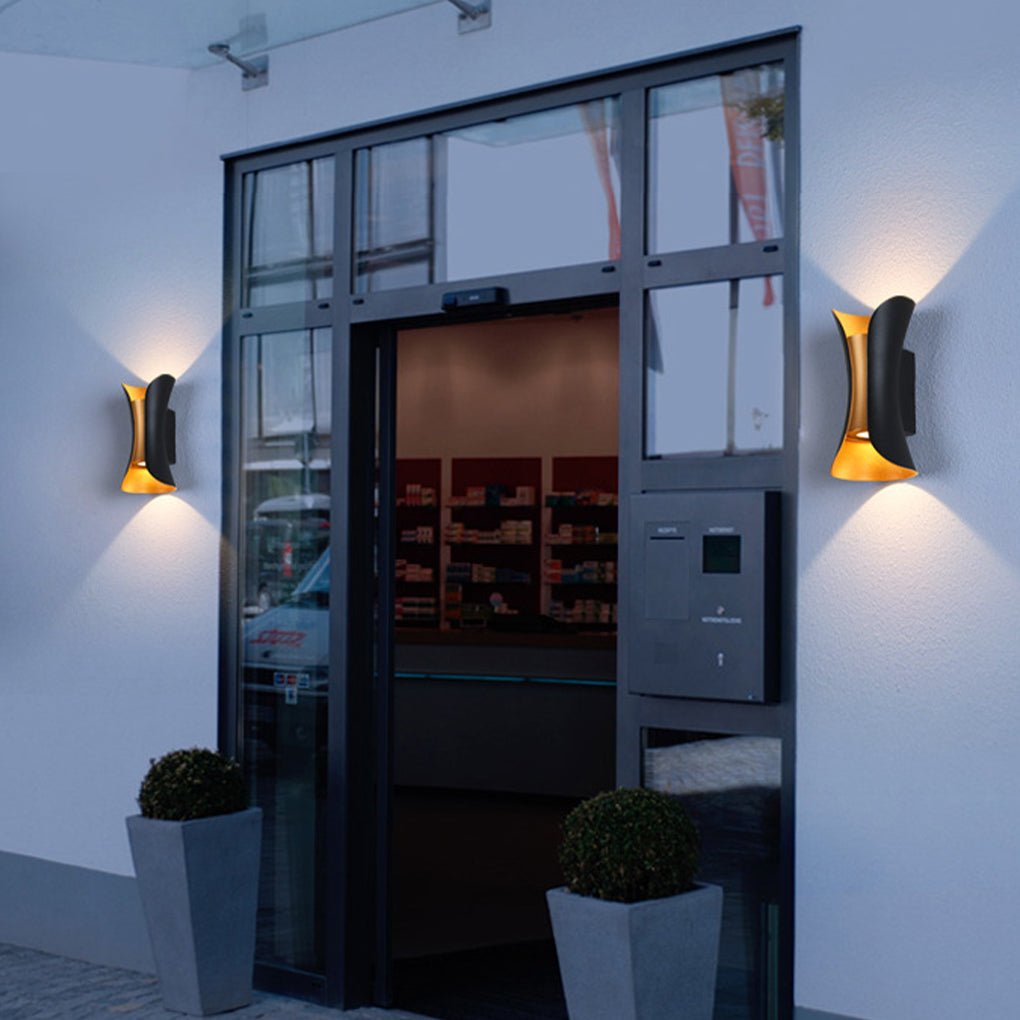 Outdoor LED Wall Sconce in Modern Curved Design | Waterproof Up and Down Wall Light