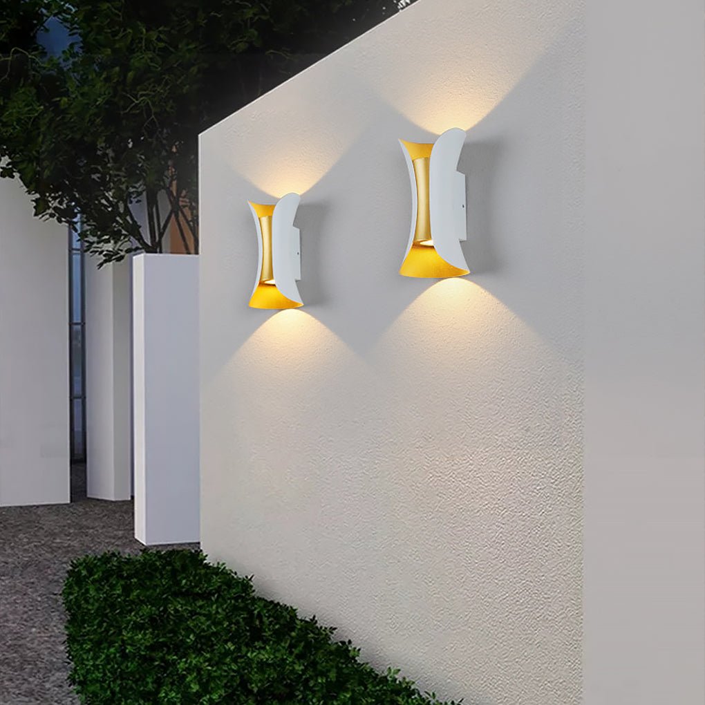Outdoor LED Wall Sconce in Modern Curved Design | Waterproof Up and Down Wall Light