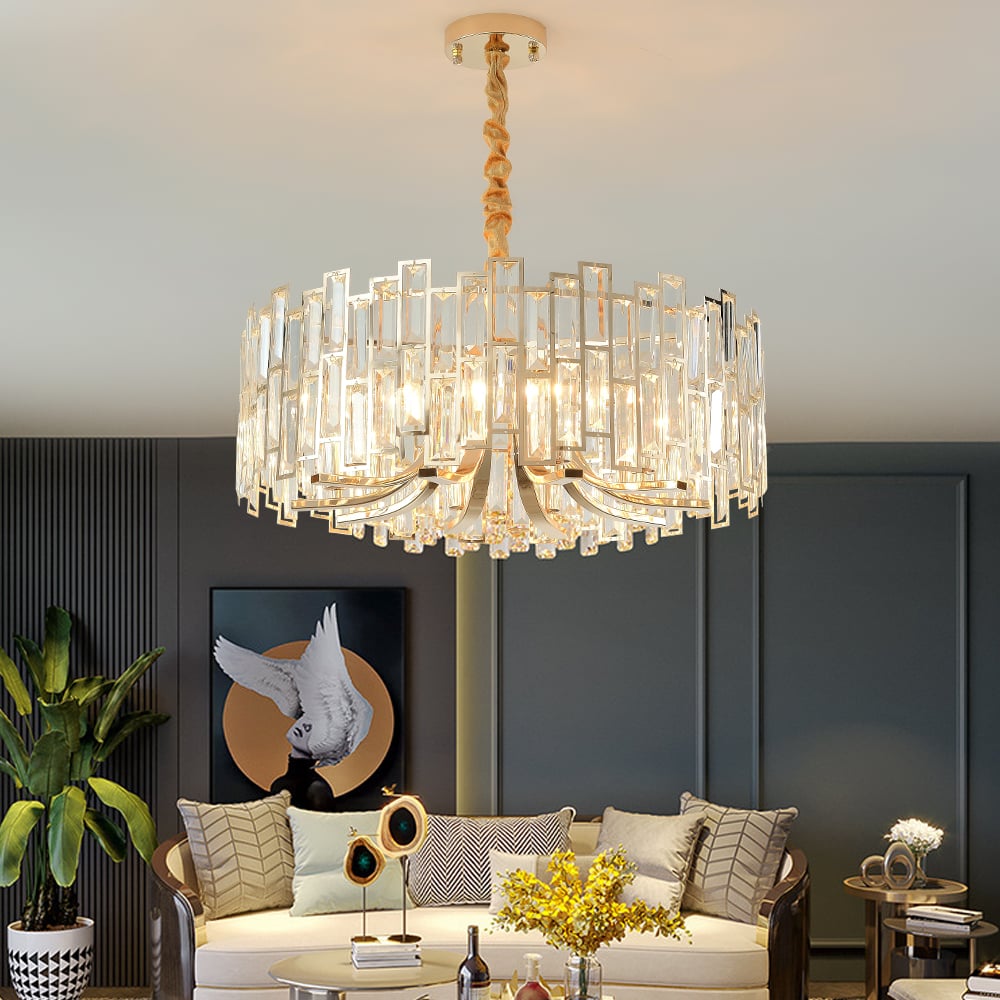 Golden Crystal Chandelier for Living Room | Modern Elegant Ceiling Light