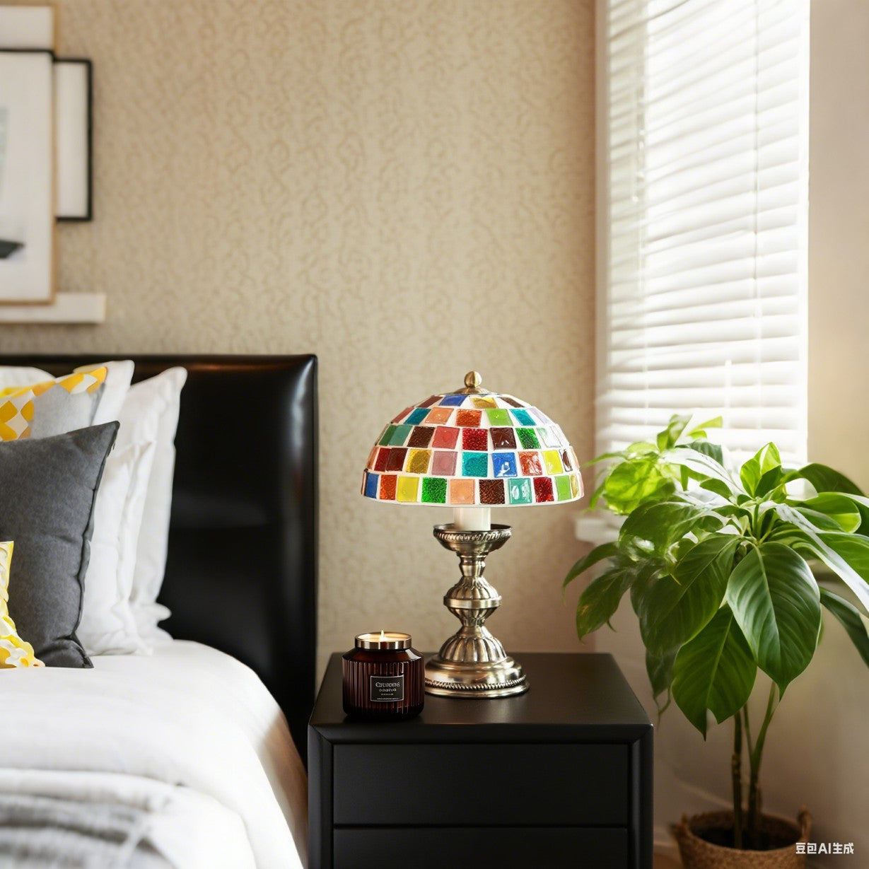 Tiffany Style Mosaic Table Lamp | Colourful Stained Glass Bedside Light
