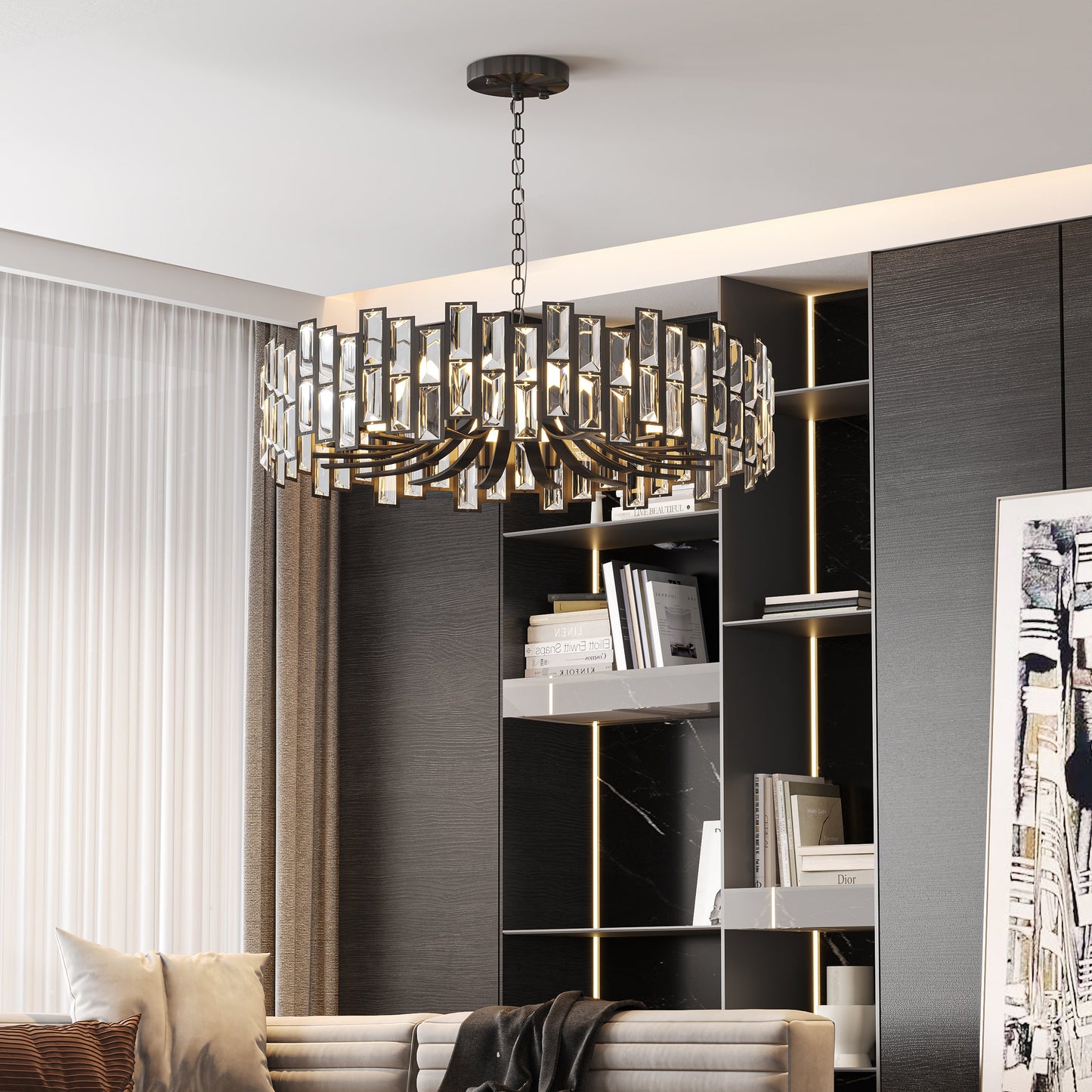 Golden Crystal Chandelier for Living Room | Modern Elegant Ceiling Light