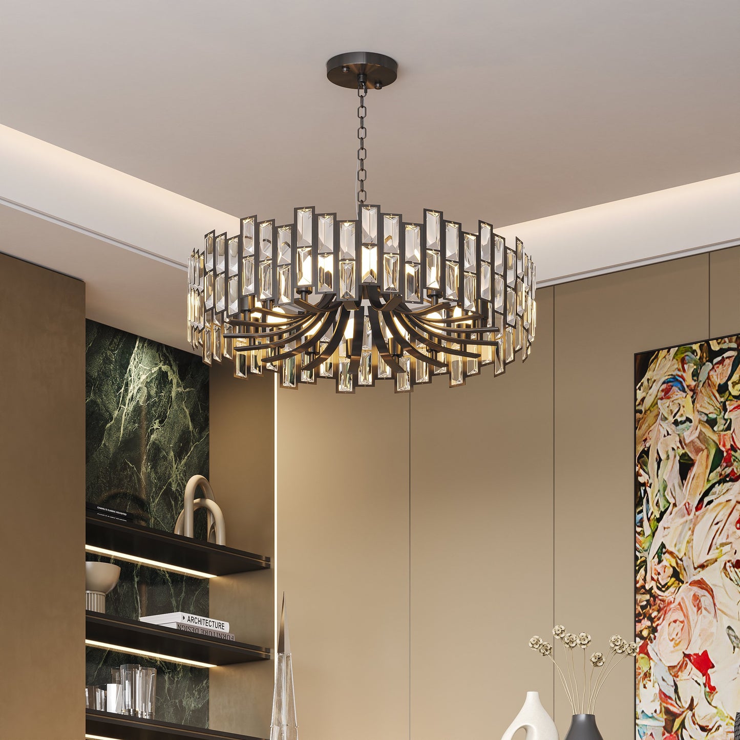 Golden Crystal Chandelier for Living Room | Modern Elegant Ceiling Light