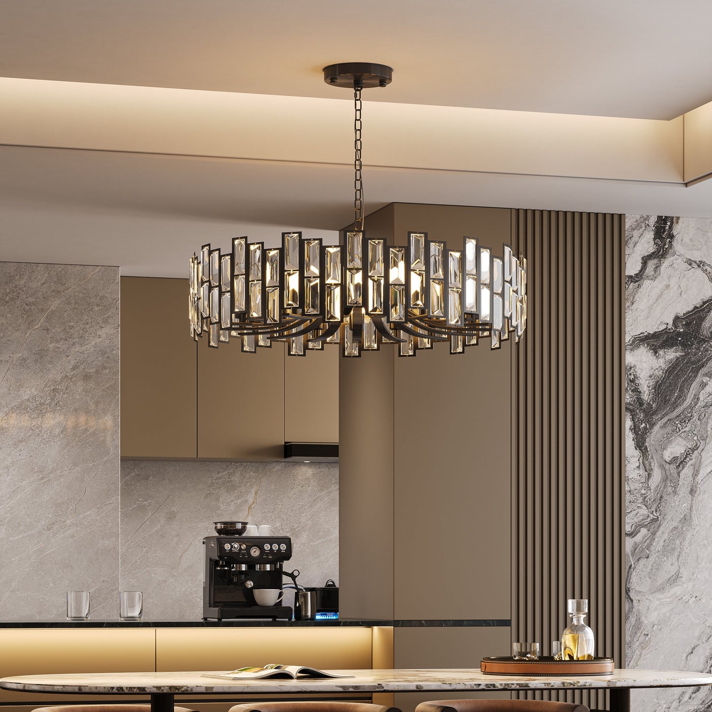 Golden Crystal Chandelier for Living Room | Modern Elegant Ceiling Light