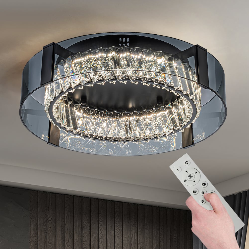 Luxury Crystal LED Chandelier with Remote | Modern Dimmable Ceiling Light