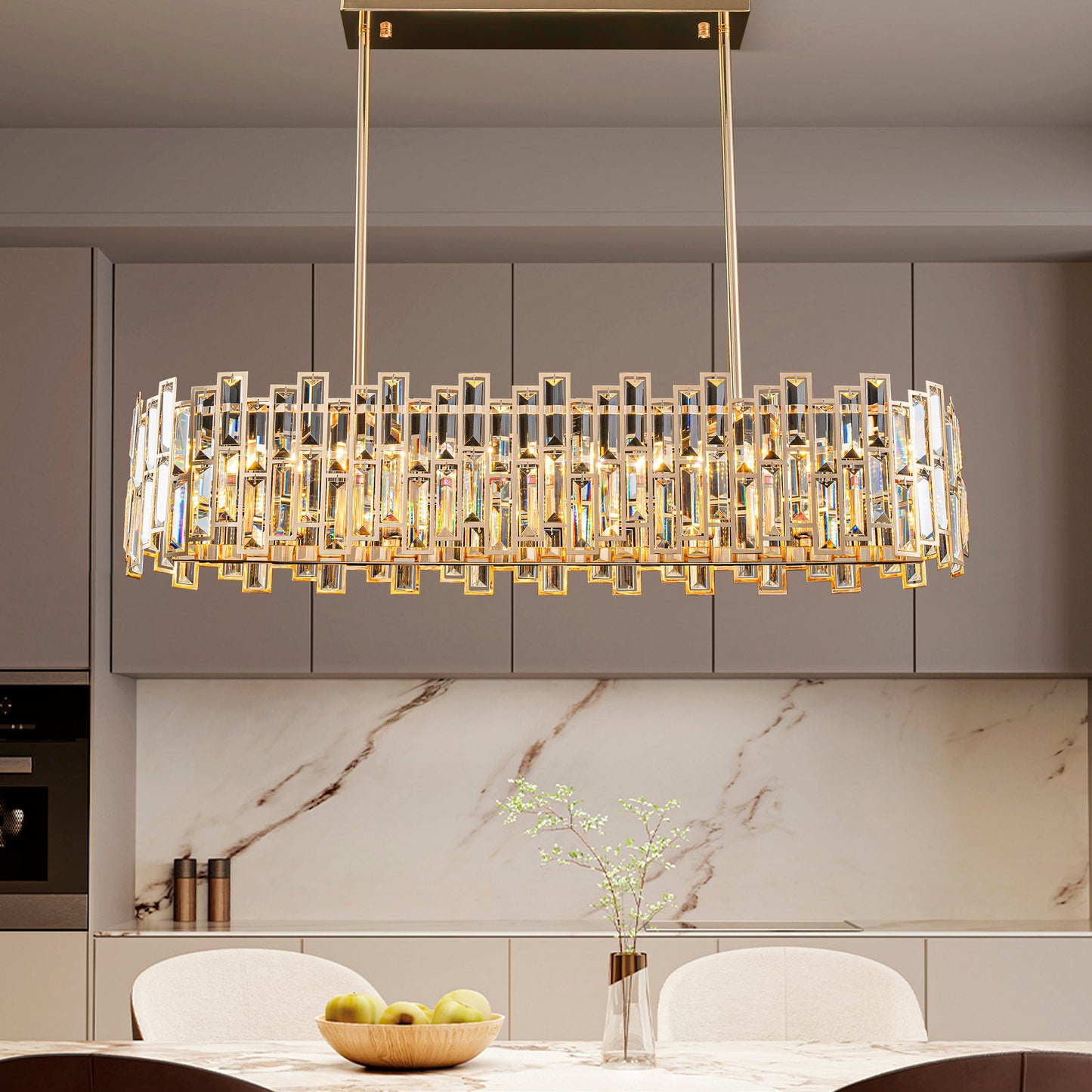 Golden Crystal Chandelier for Living Room | Modern Elegant Ceiling Light