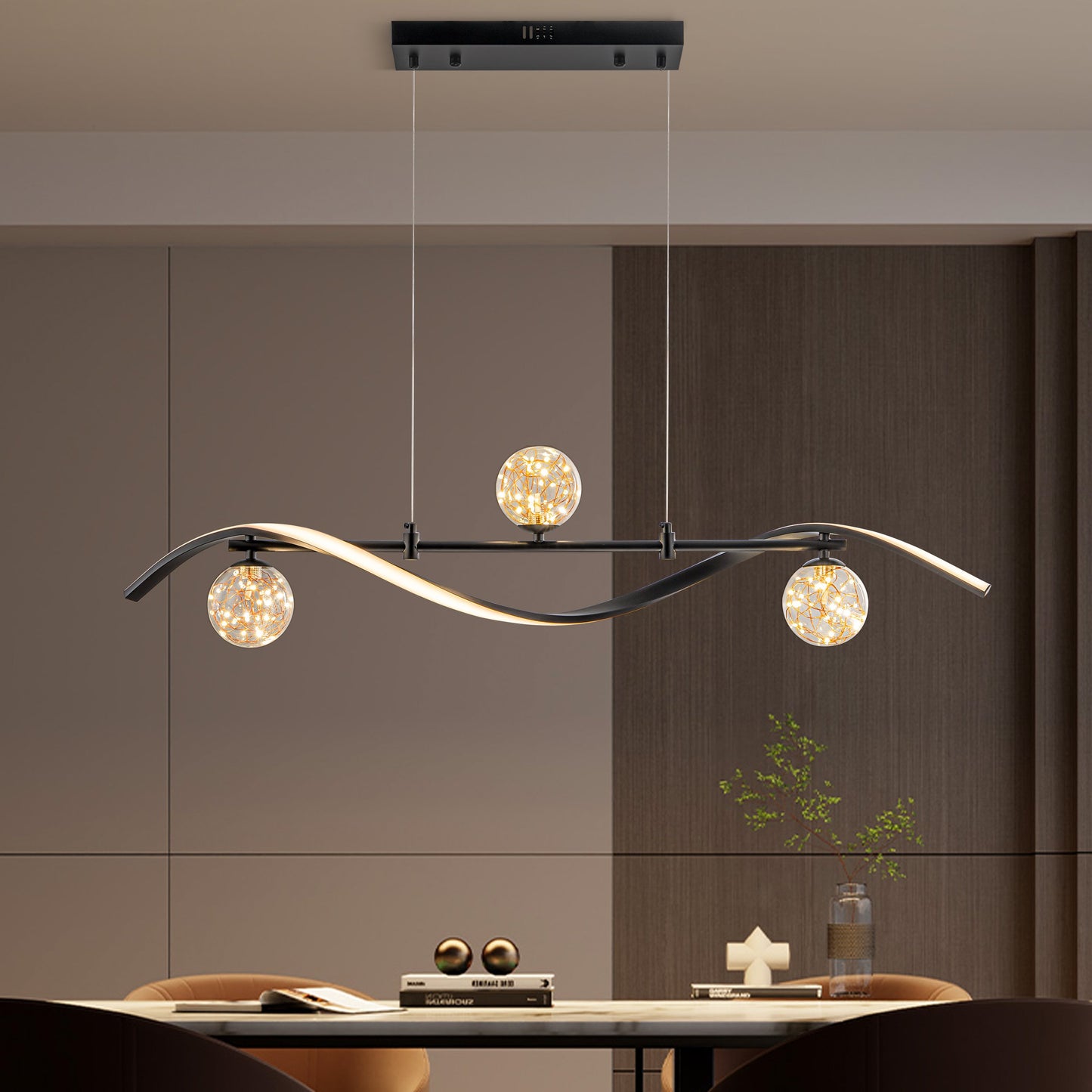Modern Linear Chandelier with Glass Globes | Elegant LED Ceiling Light