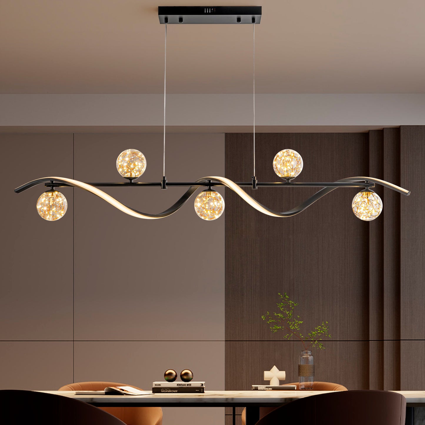 Modern Linear Chandelier with Glass Globes | Elegant LED Ceiling Light