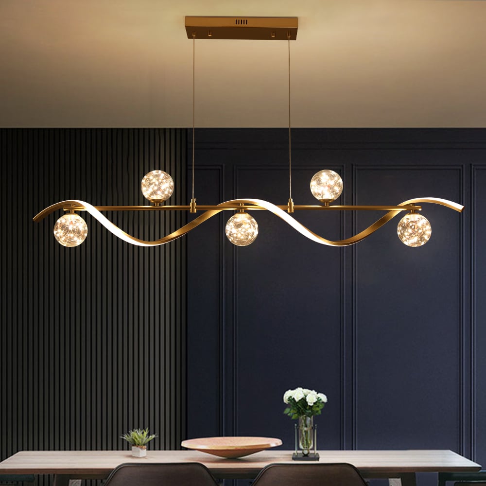Modern Linear Chandelier with Glass Globes | Elegant LED Ceiling Light