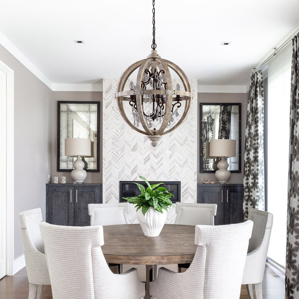 Rustic Globe Chandelier with Candle Lights | Vintage Ceiling Light Fixture