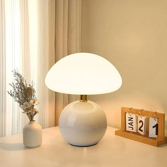 French Mushroom Ceramic Table Lamp with Bauhaus Style | Modern Bedside Light