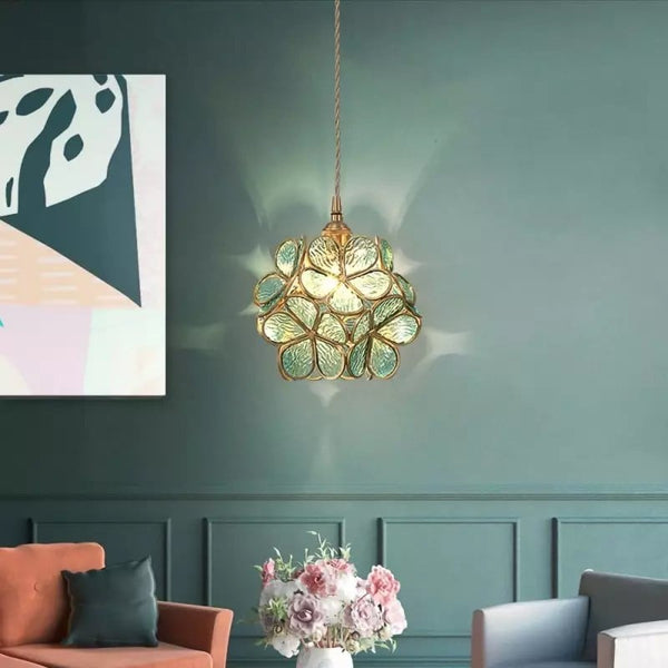 Vintage Flower Glass Pendant Ceiling Light | Elegant Hanging Lamp for Dining Room