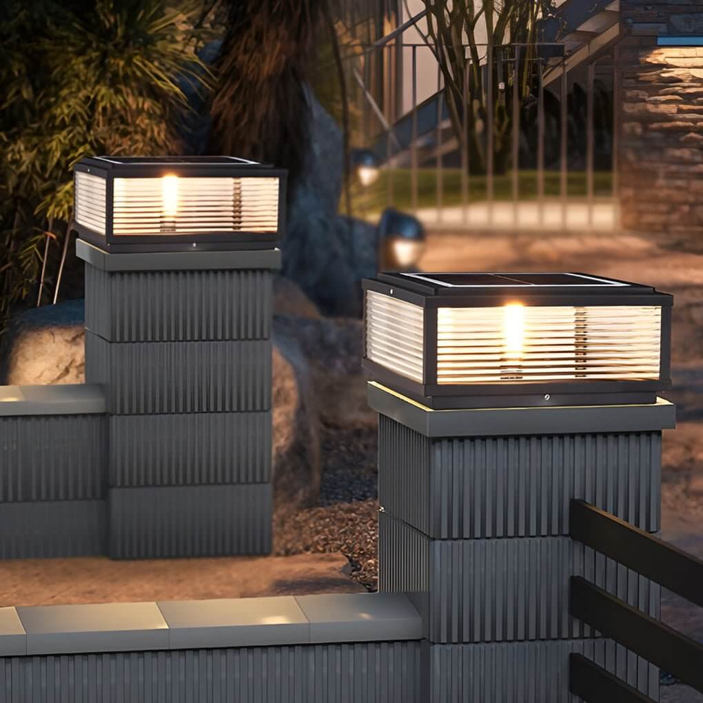 Outdoor LED Pillar Wall Light with Ribbed Glass | Modern Waterproof Gate Lamp
