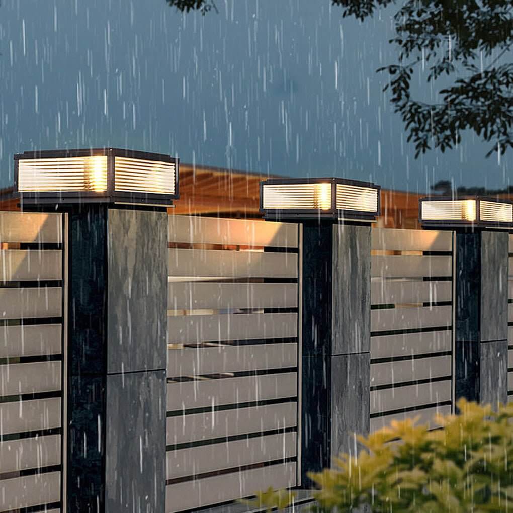Outdoor LED Pillar Wall Light with Ribbed Glass | Modern Waterproof Gate Lamp