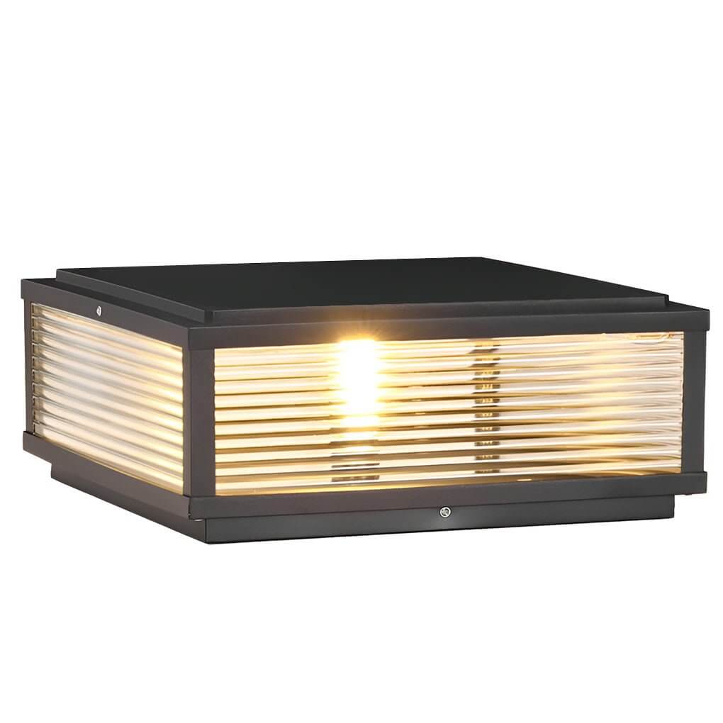 Outdoor LED Pillar Wall Light with Ribbed Glass | Modern Waterproof Gate Lamp