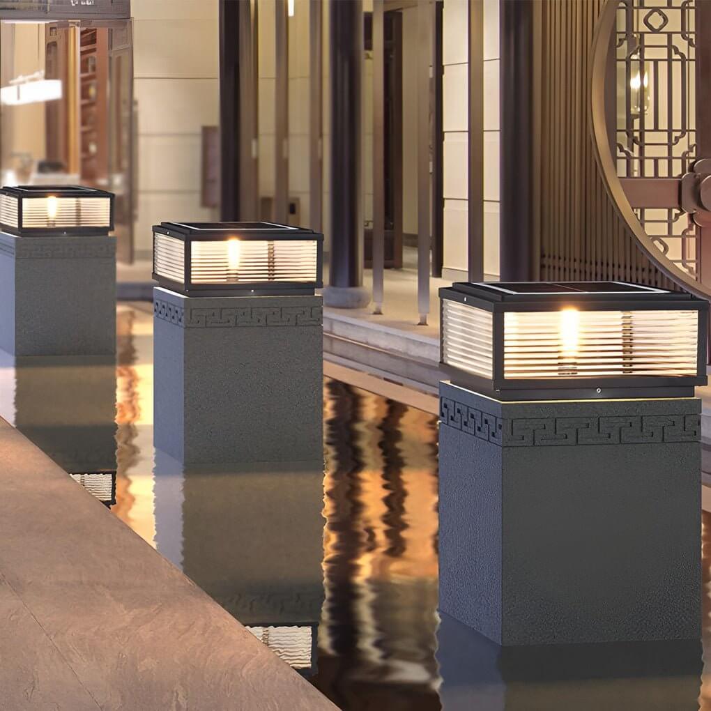 Outdoor LED Pillar Wall Light with Ribbed Glass | Modern Waterproof Gate Lamp