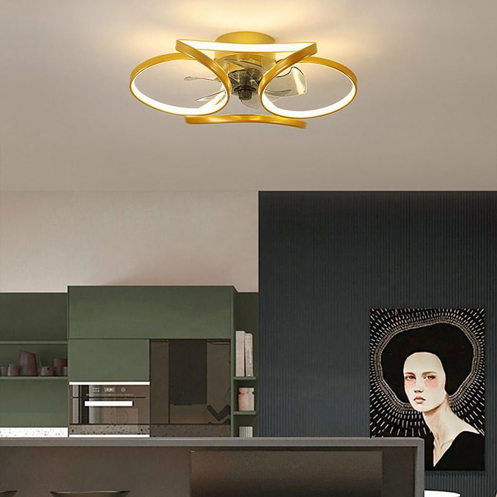 Modern Flush Mount Ceiling Fan with LED Light | Stylish Bedroom Ceiling Lamp