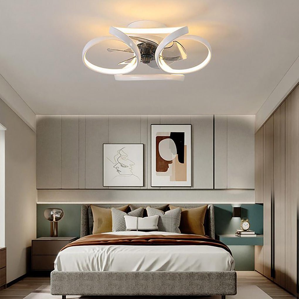 Modern Flush Mount Ceiling Fan with LED Light | Stylish Bedroom Ceiling Lamp