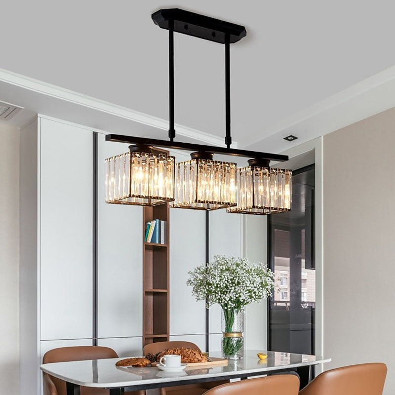 Modern Rectangular Glass Chandelier | LED Dining Room Kitchen Ceiling Light