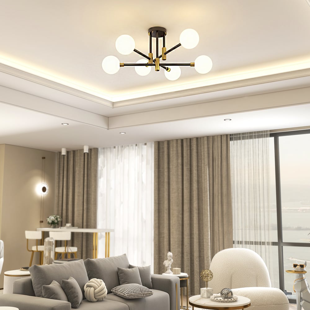 Mid-Century Modern Light Globe Chandelier | Semi-Flush Ceiling Light