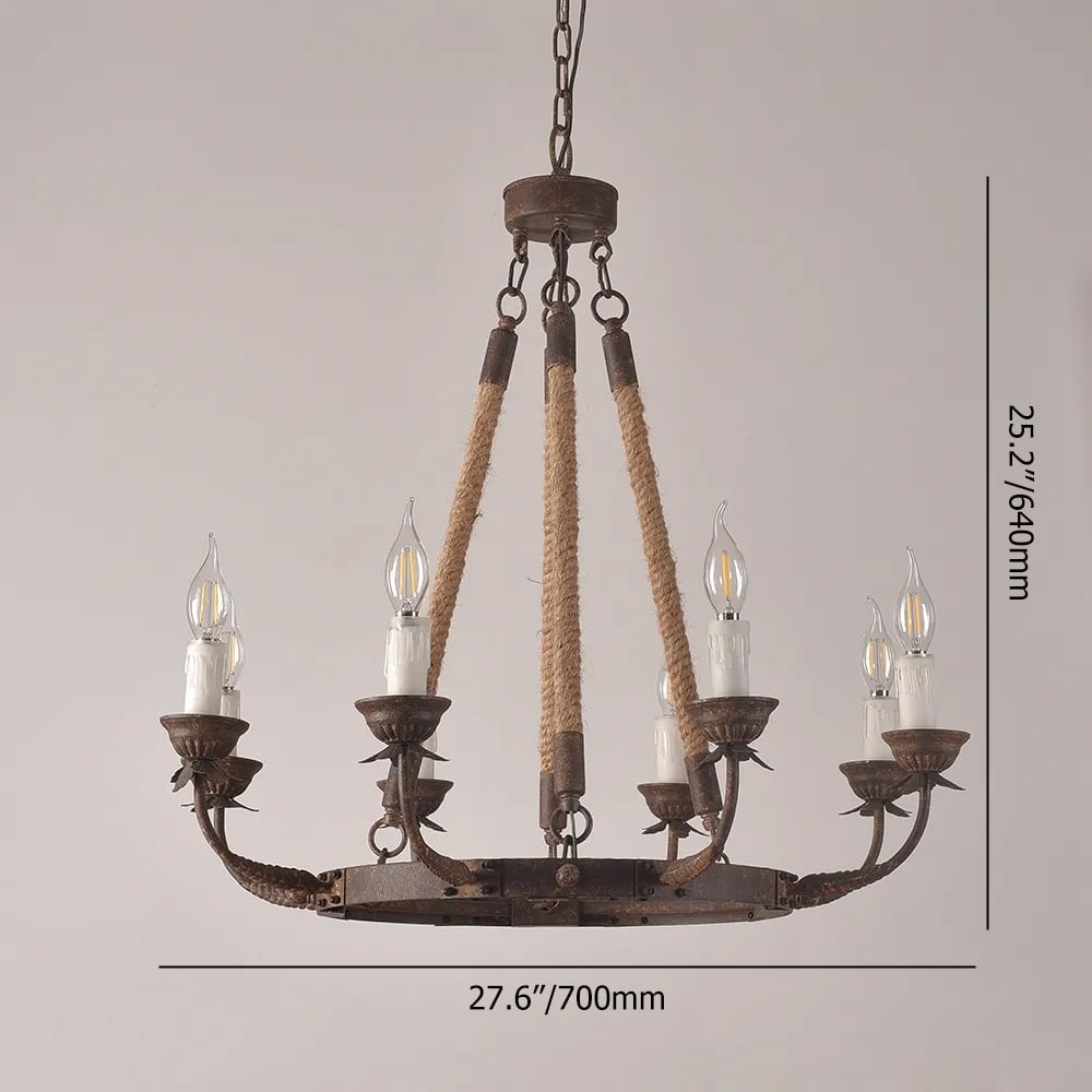 Rustic Rope Chandelier with Candle Lights | Vintage Ceiling Light Fixture
