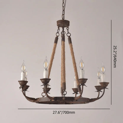 Rustic Rope Chandelier with Candle Lights | Vintage Ceiling Light Fixture
