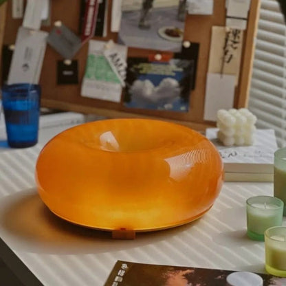 Modern Round Glass Wall Lamp with Donut Design | Touch LED Sconce for Bedroom