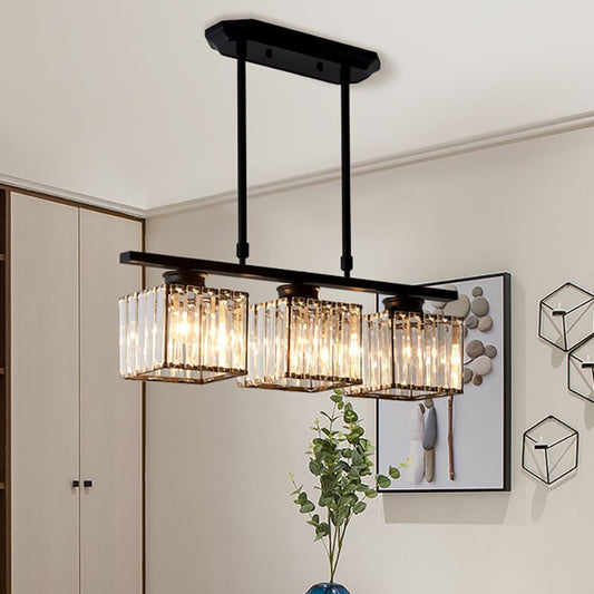 Modern Rectangular Glass Chandelier | LED Dining Room Kitchen Ceiling Light