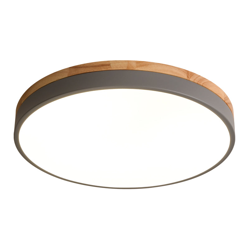 Round LED Ceiling Light with Wood Finish | Modern Bedroom Living Room Lamp