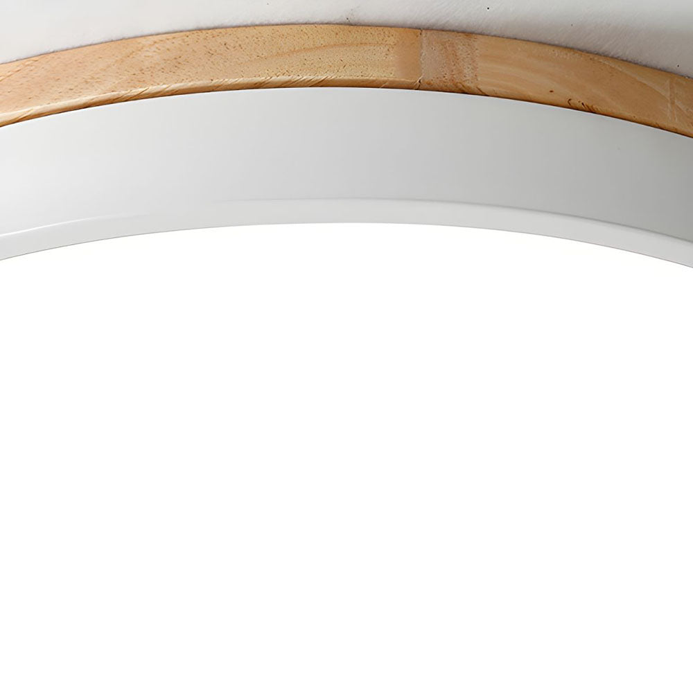 Round LED Ceiling Light with Wood Finish | Modern Bedroom Living Room Lamp