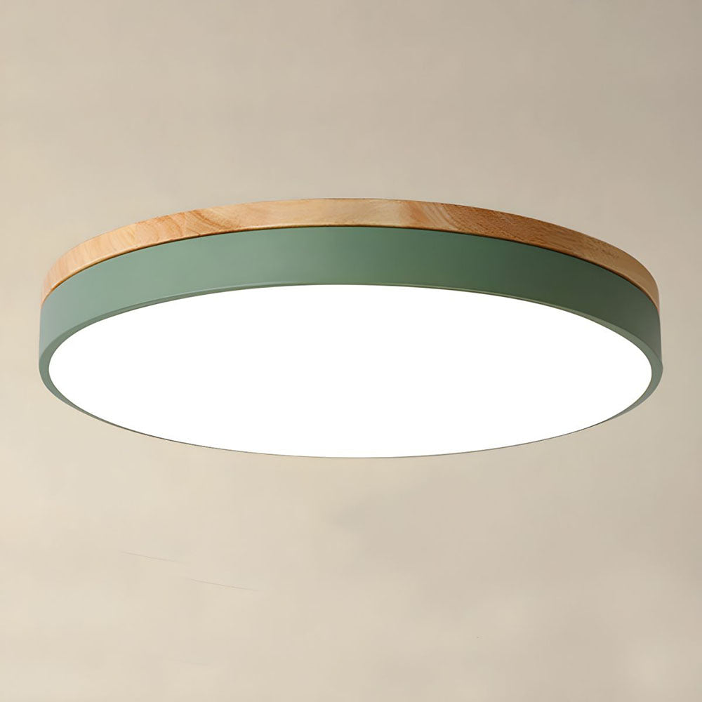 Round LED Ceiling Light with Wood Finish | Modern Bedroom Living Room Lamp