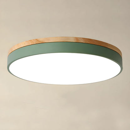 Round LED Ceiling Light with Wood Finish | Modern Bedroom Living Room Lamp