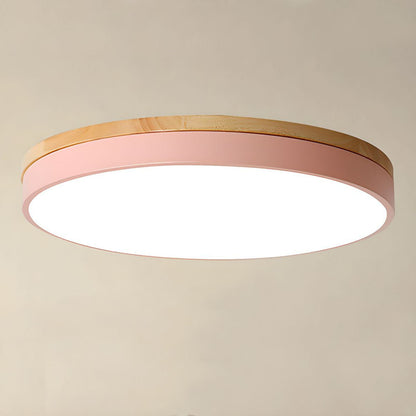 Round LED Ceiling Light with Wood Finish | Modern Bedroom Living Room Lamp