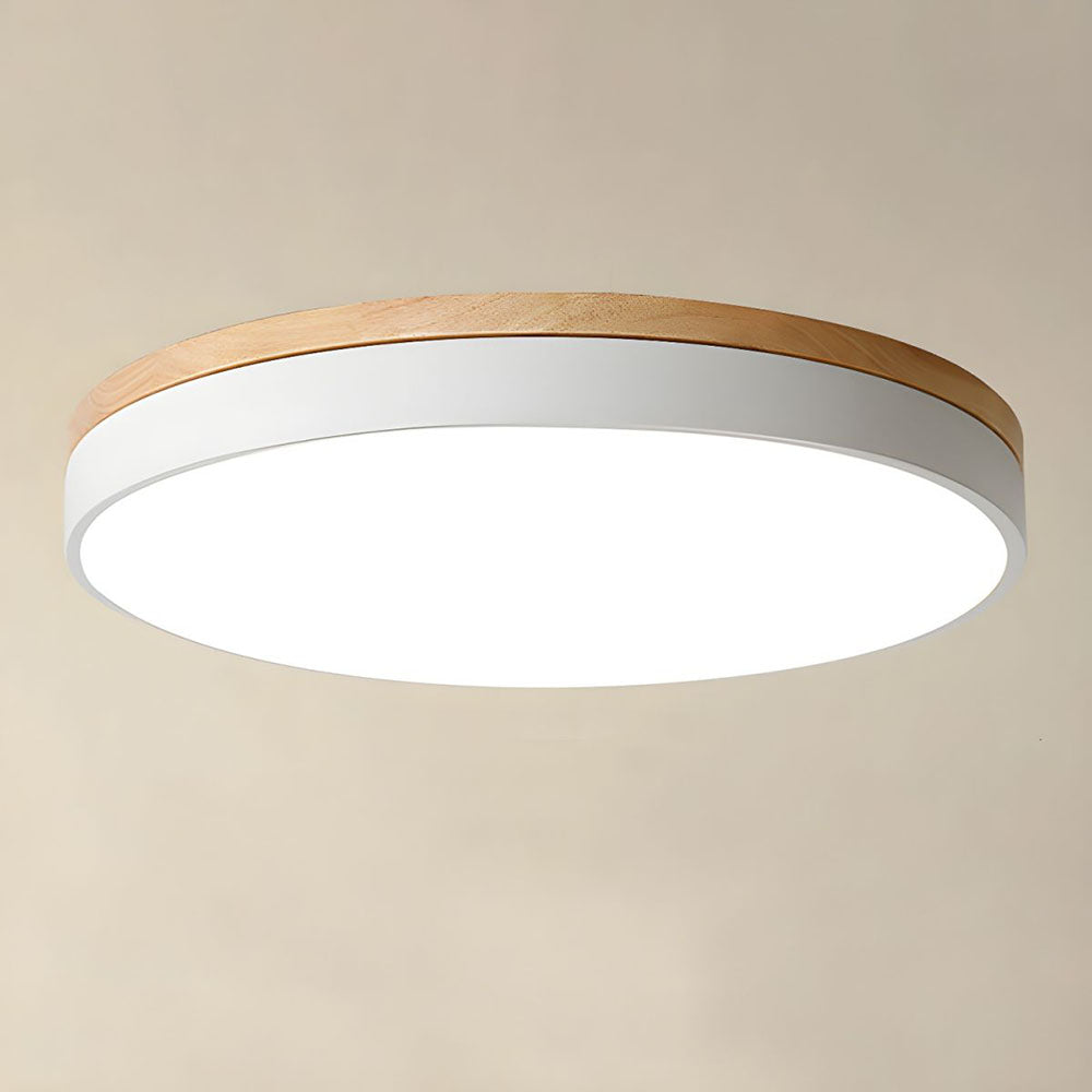 Round LED Ceiling Light with Wood Finish | Modern Bedroom Living Room Lamp
