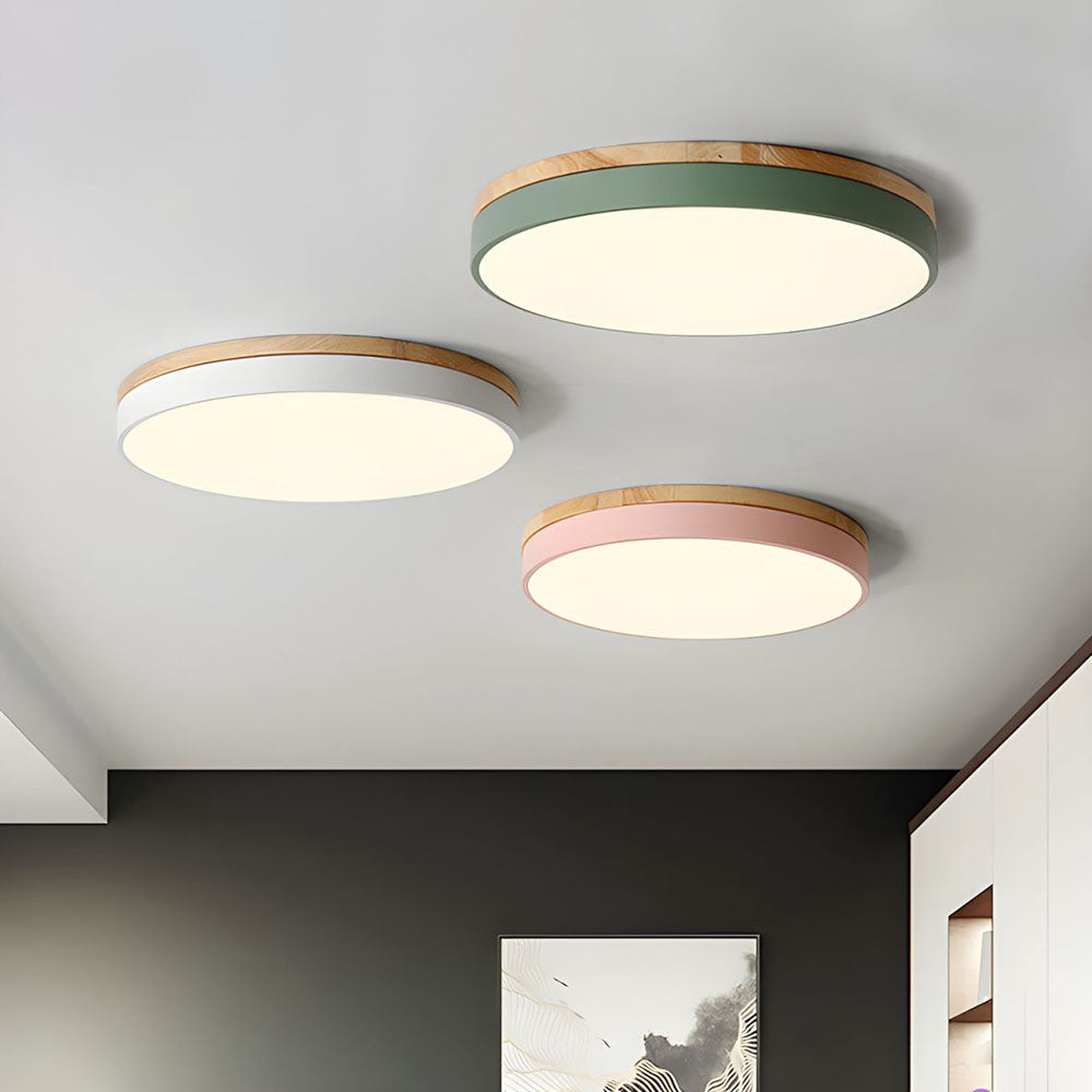 Round LED Ceiling Light with Wood Finish | Modern Bedroom Living Room Lamp