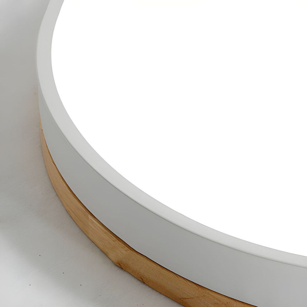 Round LED Ceiling Light with Wood Finish | Modern Bedroom Living Room Lamp
