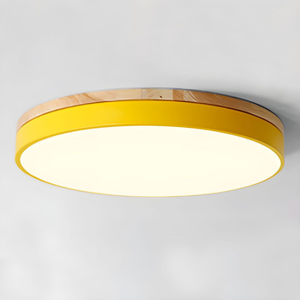 Round LED Ceiling Light with Wood Finish | Modern Bedroom Living Room Lamp