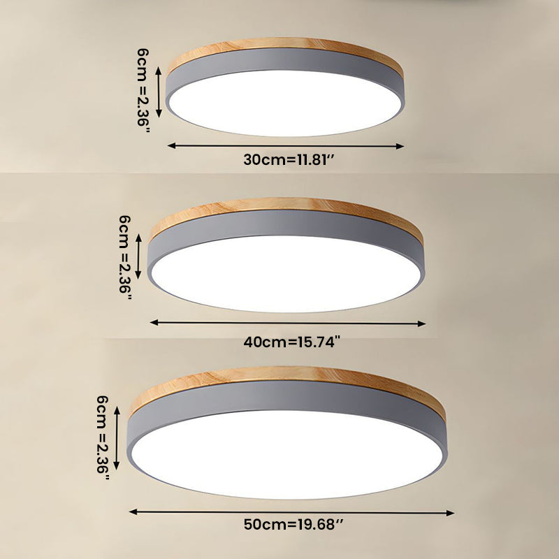 Round LED Ceiling Light with Wood Finish | Modern Bedroom Living Room Lamp