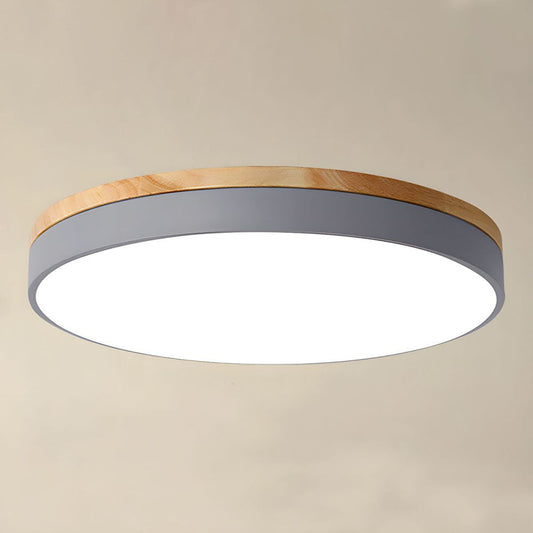 Round LED Ceiling Light with Wood Finish | Modern Bedroom Living Room Lamp
