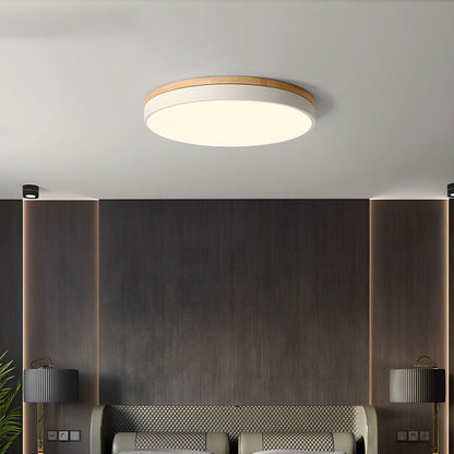 Round LED Ceiling Light with Wood Finish | Modern Bedroom Living Room Lamp