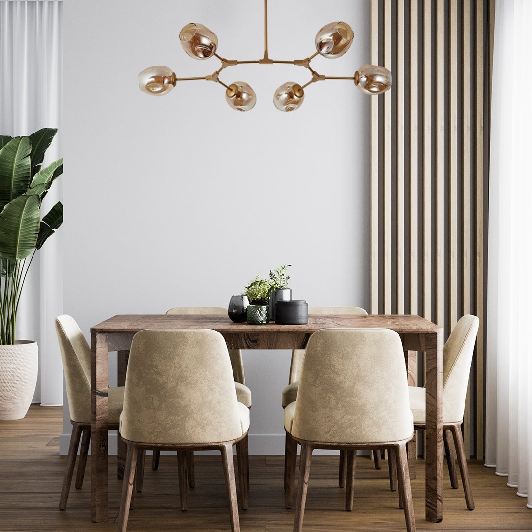 Modern 6 Arm LED Ceiling Light | Adjustable Glass Chandelier for Living Room